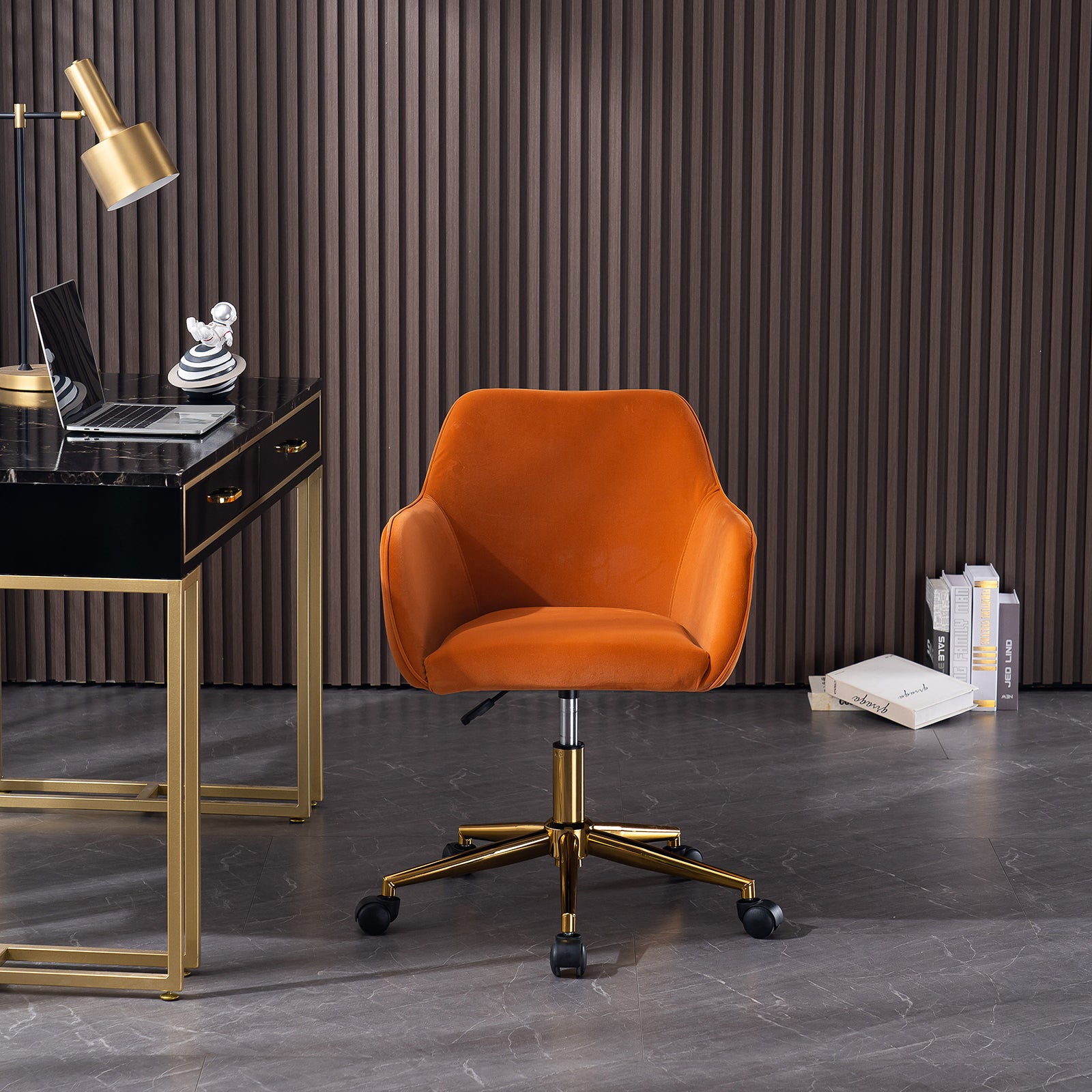 Velvet Adjustable Home Office Chair with Gold Metal Legs