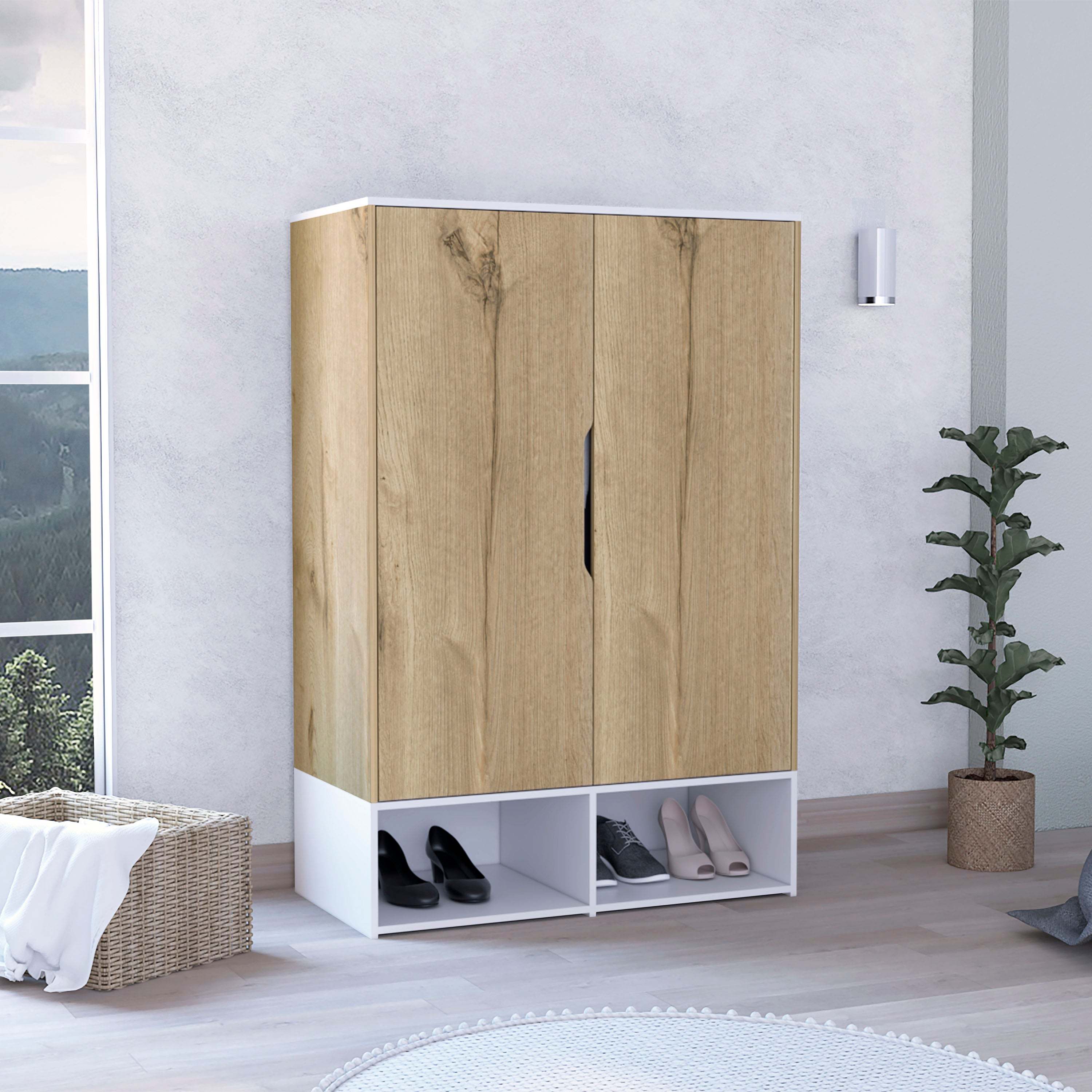 Rosie Armoire Double Door Wardrobe Light Oak White 5 Shelves