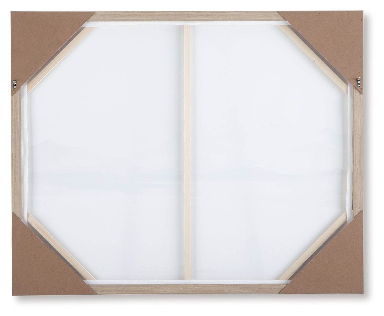 Hexagon back frame of landscape wall art with mounting hardware