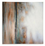 Abstract wall art canvas with vertical grey, teal, and gold textured bands
