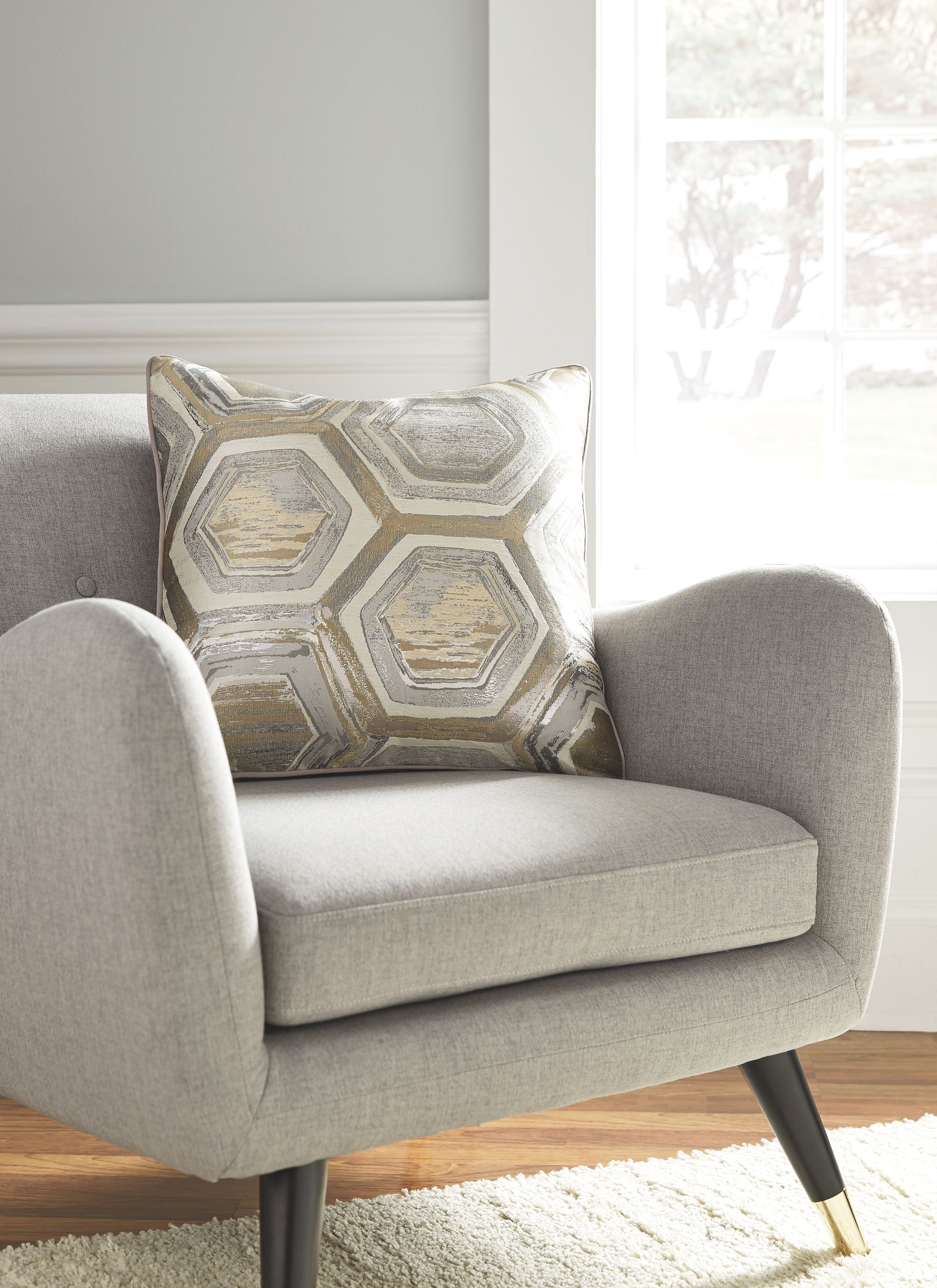 Meiling pillow with metallic gold and gray octagon geometric pattern