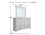 White dresser with mirror dimensions: H79 W64 D18 in