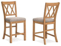 Brown upholstered barstool set of 2 with gray seat and crisscross back