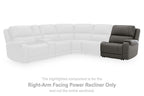 Right-arm facing gray power recliner section shown on a larger sectional