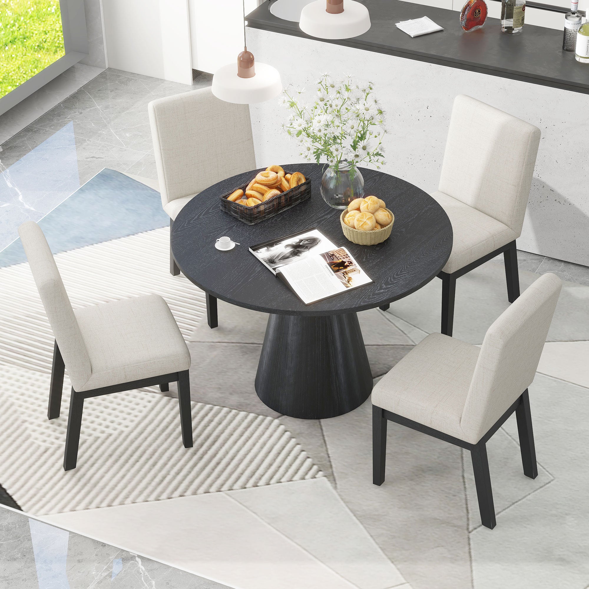 5-Piece Retro Round Dining Set (Black)
