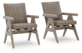 Beige woven rocking arm chairs, set of 2, with light wood arms and base