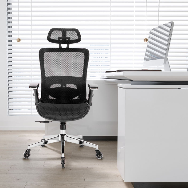 Black Ergonomic Mesh Office Chair w/ Headrest & Flip-Up Arms