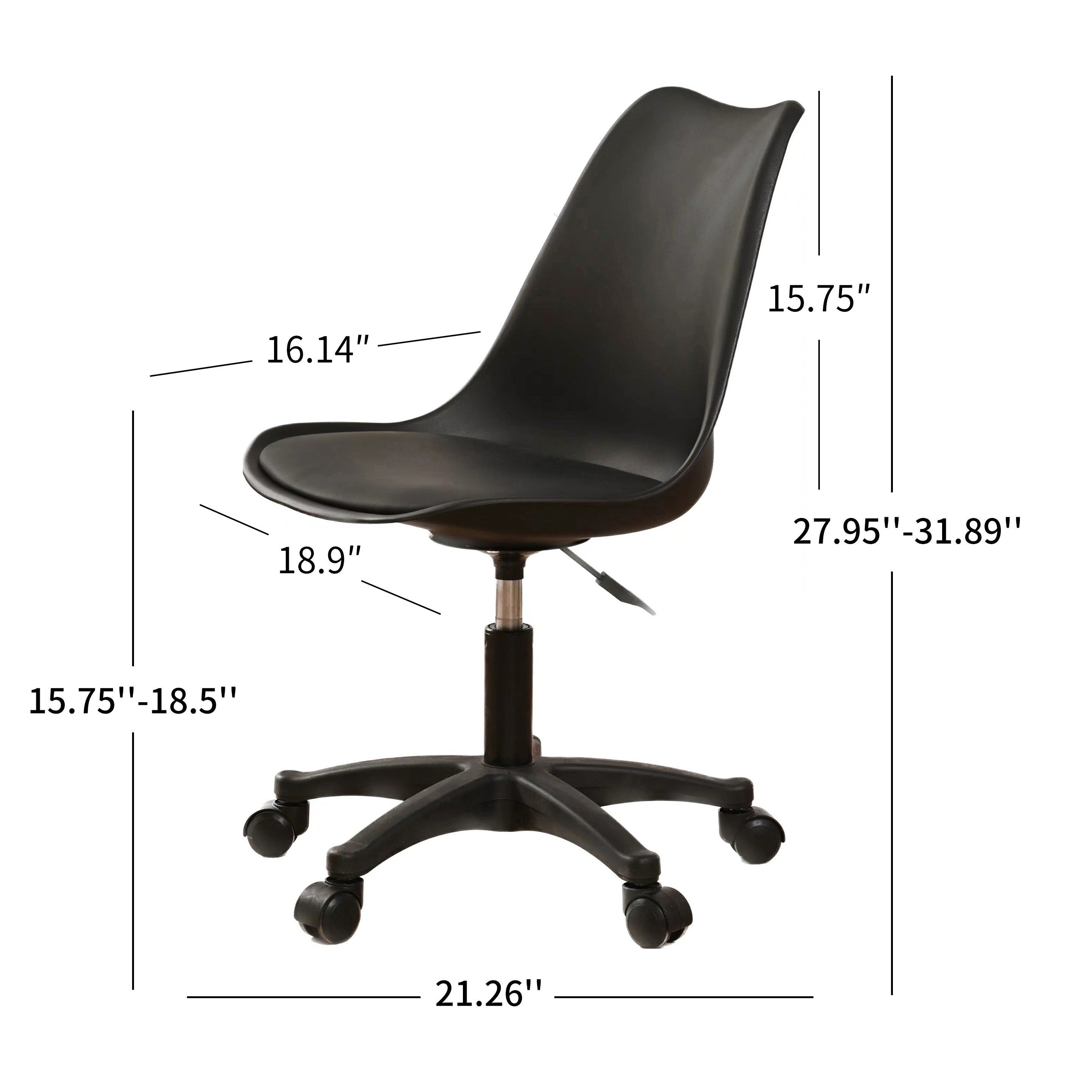 Black PP Adjustable Height Office Chair w/ Wheels