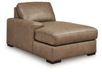 Upholstered corner chaise with padded back and wide seat, sahara brown fabric