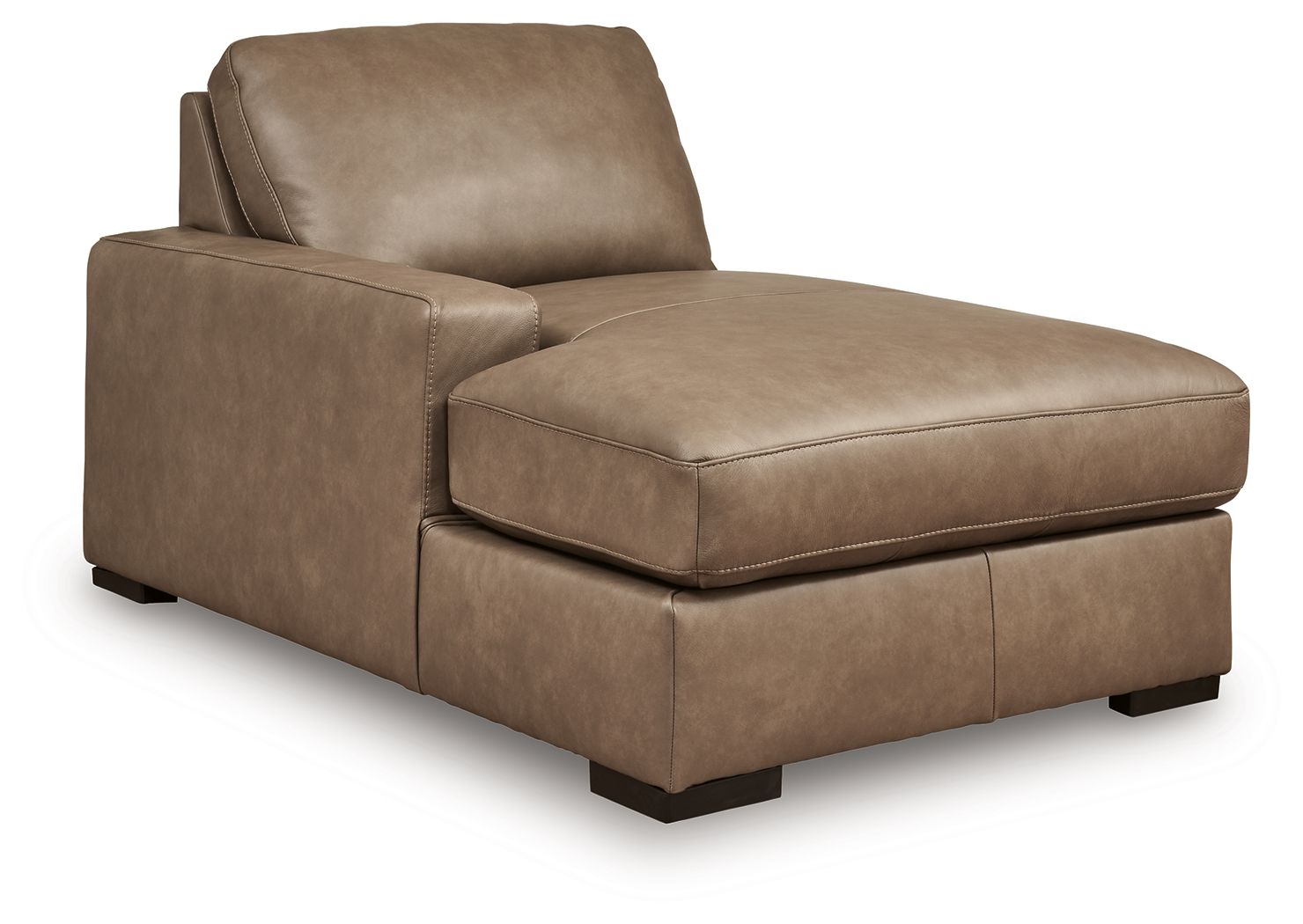 Upholstered corner chaise with padded back and wide seat, sahara brown fabric