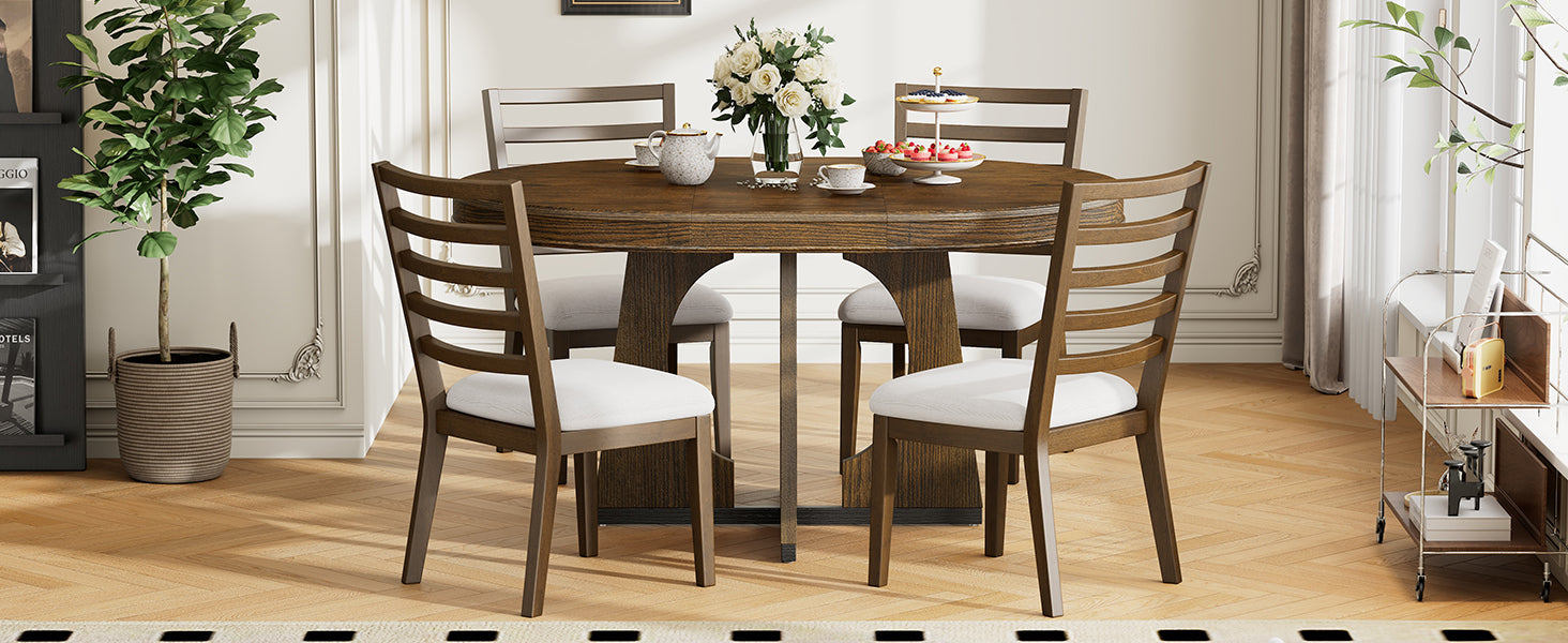 5-Pc Retro Rustic Dining Set (Walnut)