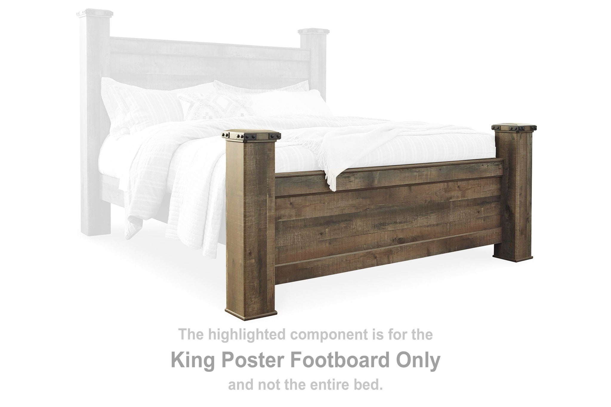 Brown king poster footboard with two carved posts and horizontal rails