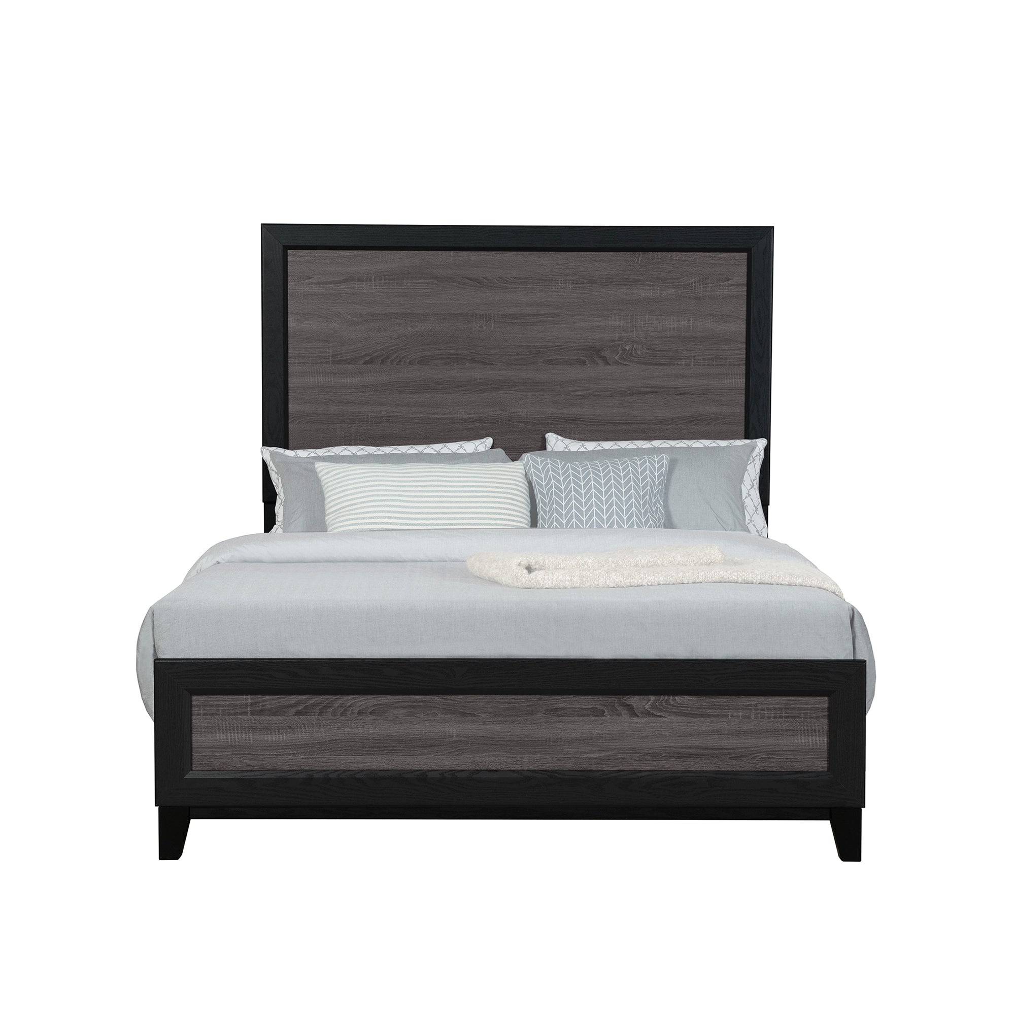 SOLUTO Queen Bed: Gray/Black Solid Wood & MDF Finish