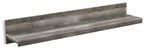 Gray wood bridge shelf with textured finish and low open base