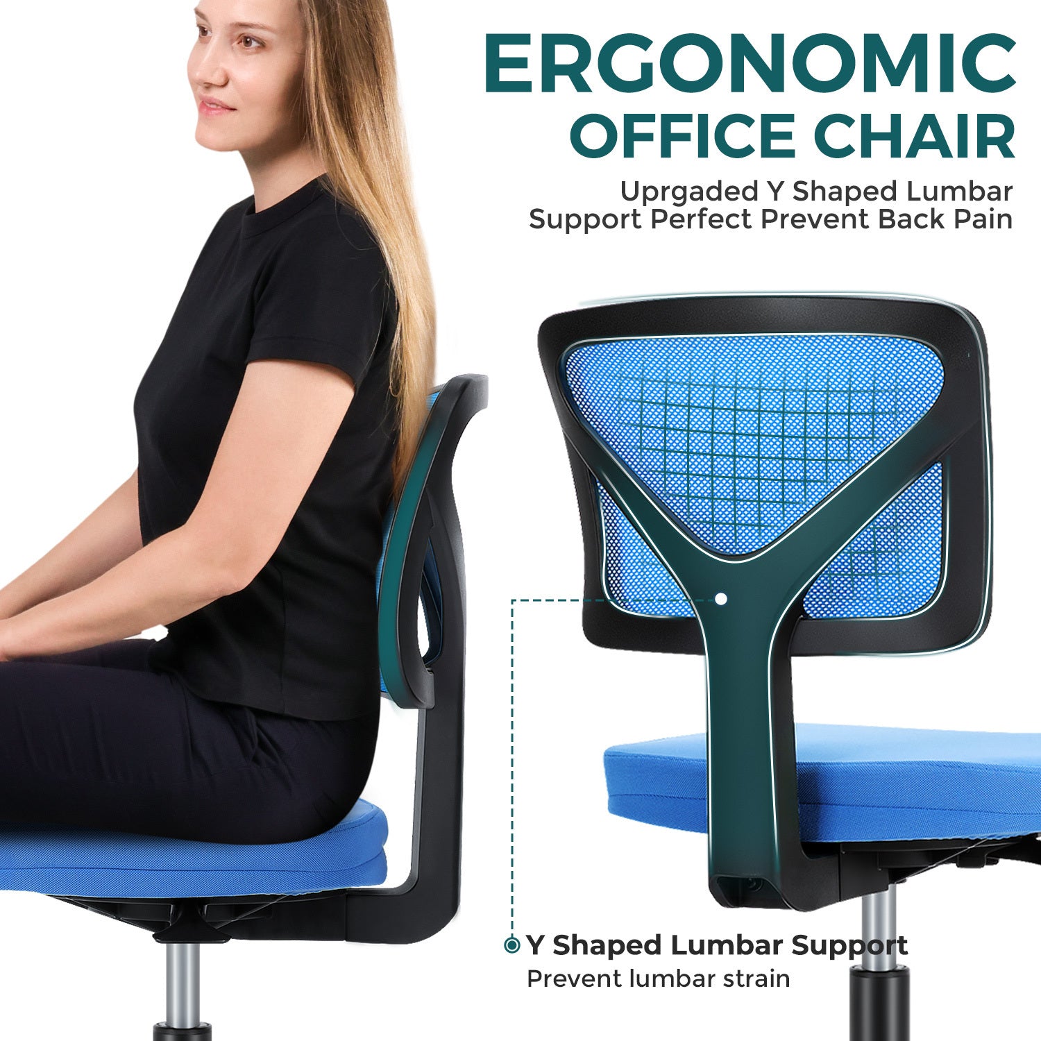 Sweetcrispy Armless Office Chair with Lumbar Support, Small