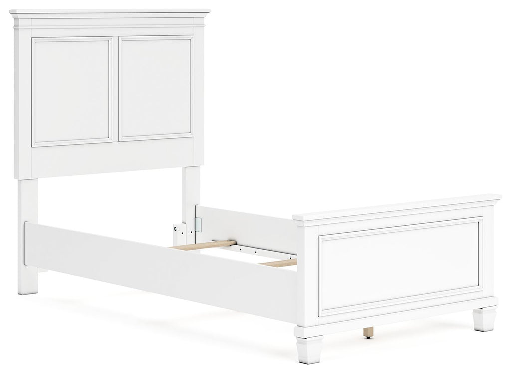 White panel bed showing open underside storage with visible wooden support slats.
