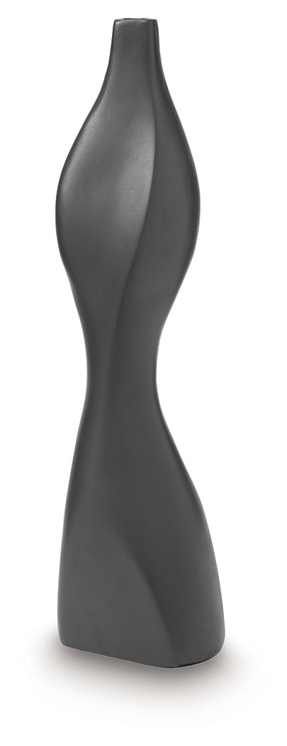 Black Judsen vase with tall tapered sides, slender neck opening, and flat base.