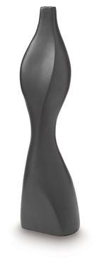 Black Judsen vase with tall tapered sides, slender neck opening, and flat base.