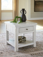 Robbinsdale white table with drawer and lower open shelf