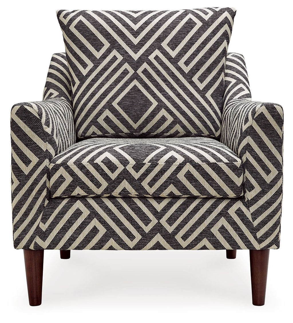 Front-facing accent chair with chevron fabric, plush seat cushion, dark charcoal and natural
