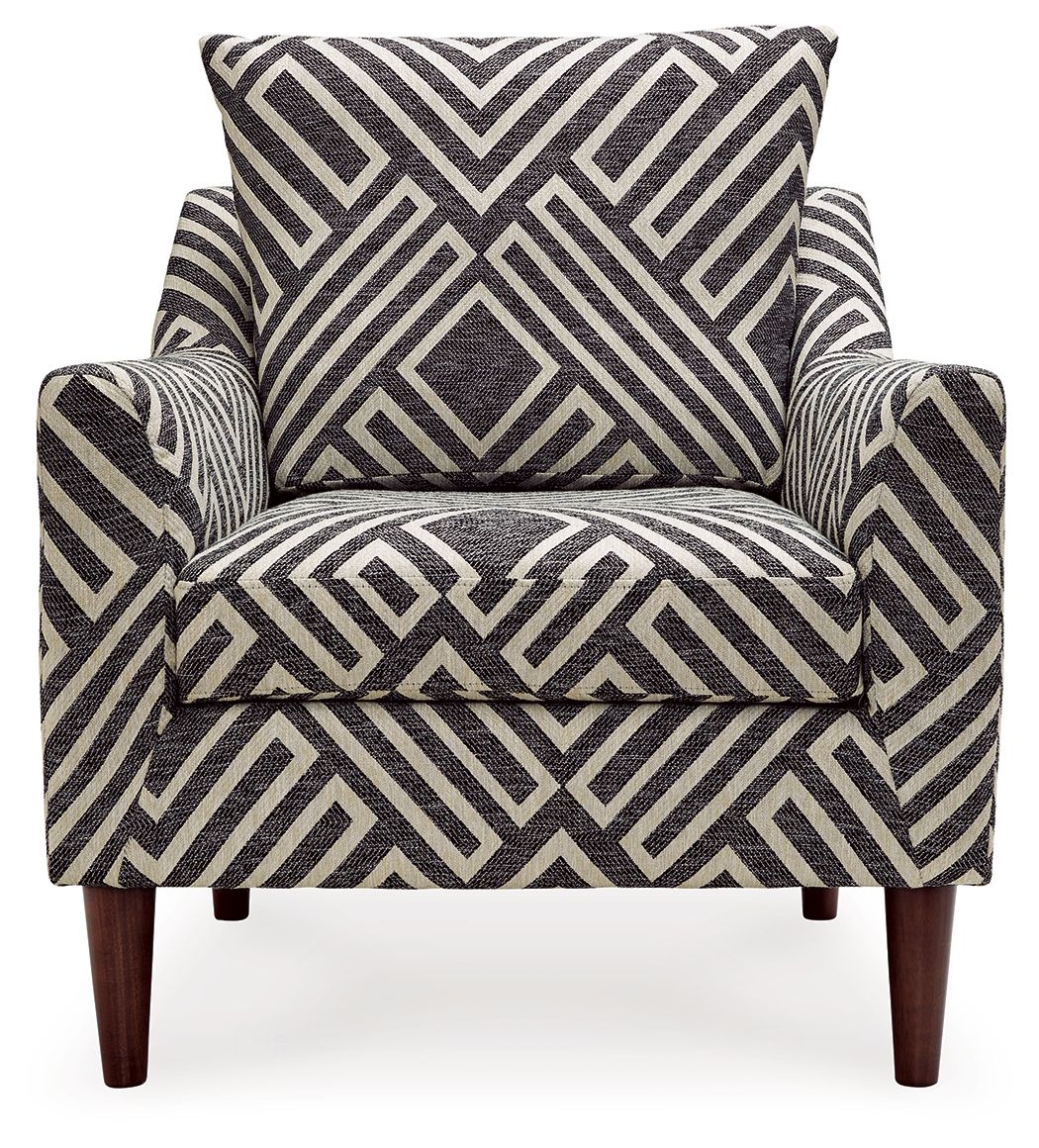 Front-facing accent chair with chevron fabric, plush seat cushion, dark charcoal and natural