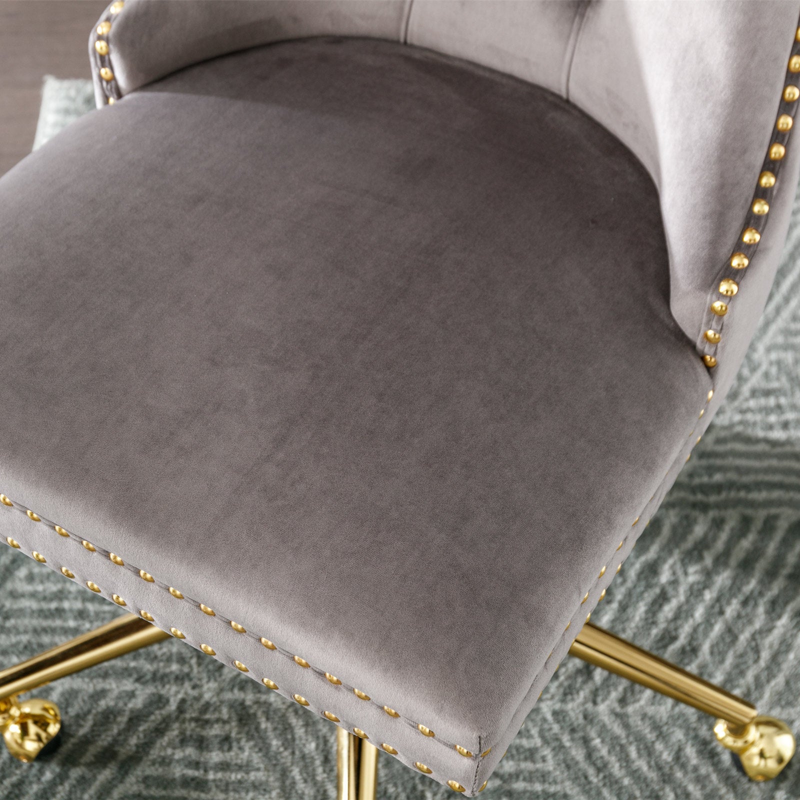 Velvet Tufted Office Chair w/ Gold Base- Gray