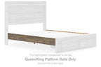 Brown platform bed rails with wood slats, shown attached to a bed frame