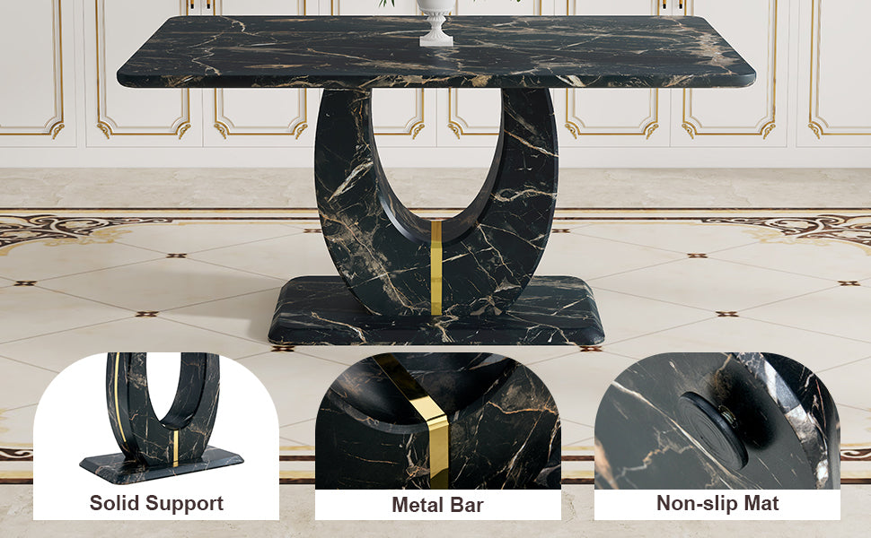 Black Marble Dining Set with 4 Chairs