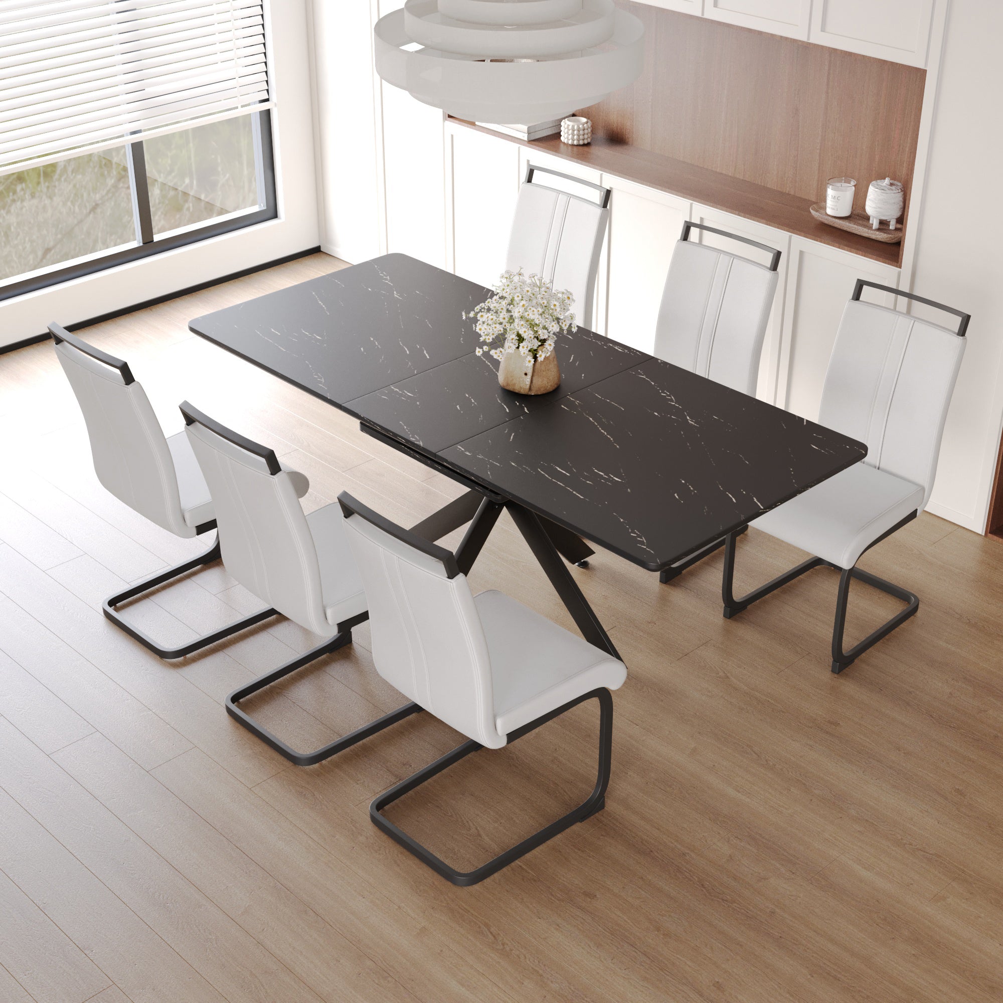 62" Extendable Dining Table Set for 6-8 People