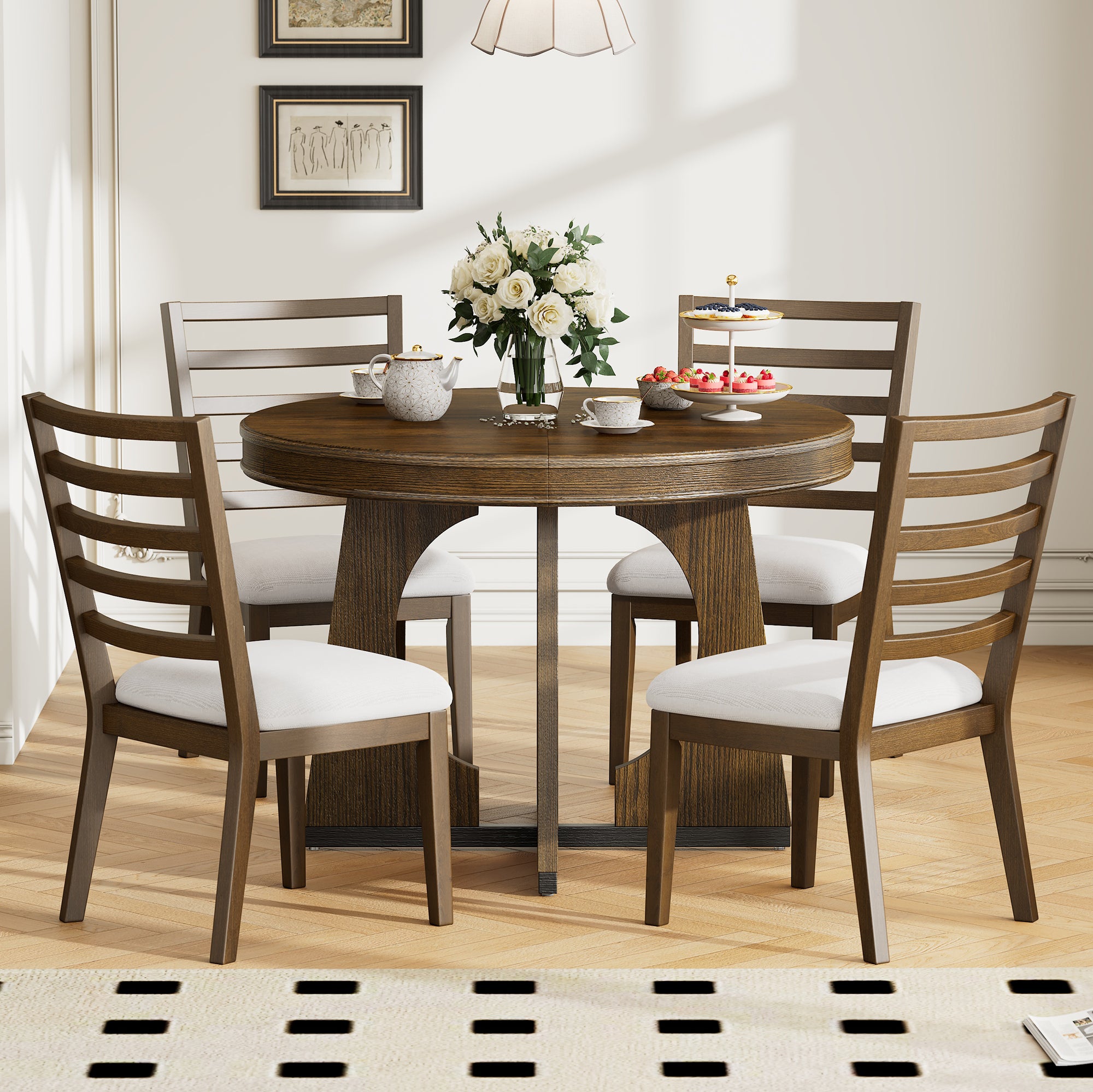 5-Pc Retro Rustic Dining Set (Walnut)