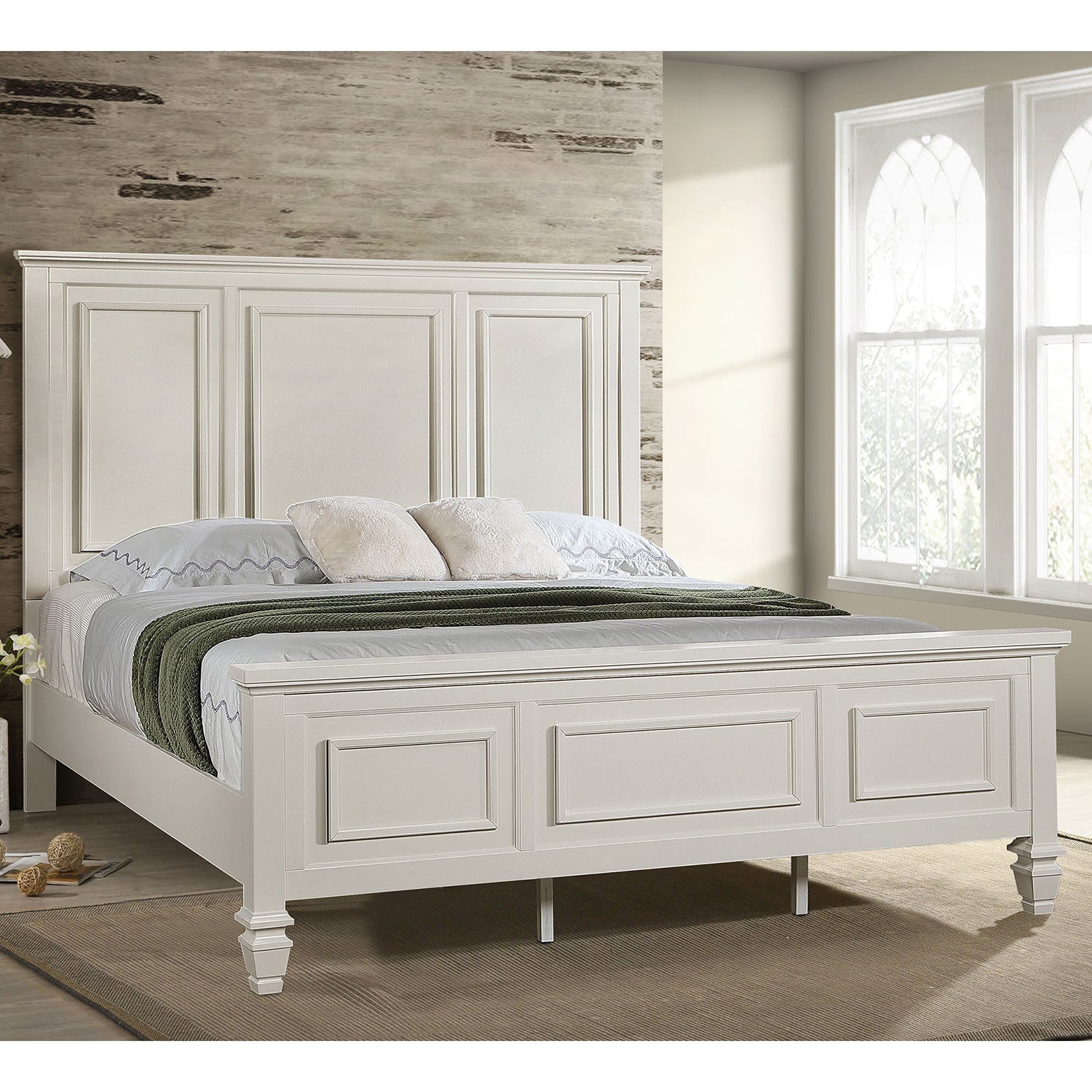 Eastern King Wood Panel Bed Chelema Cream White Beach 63-inch