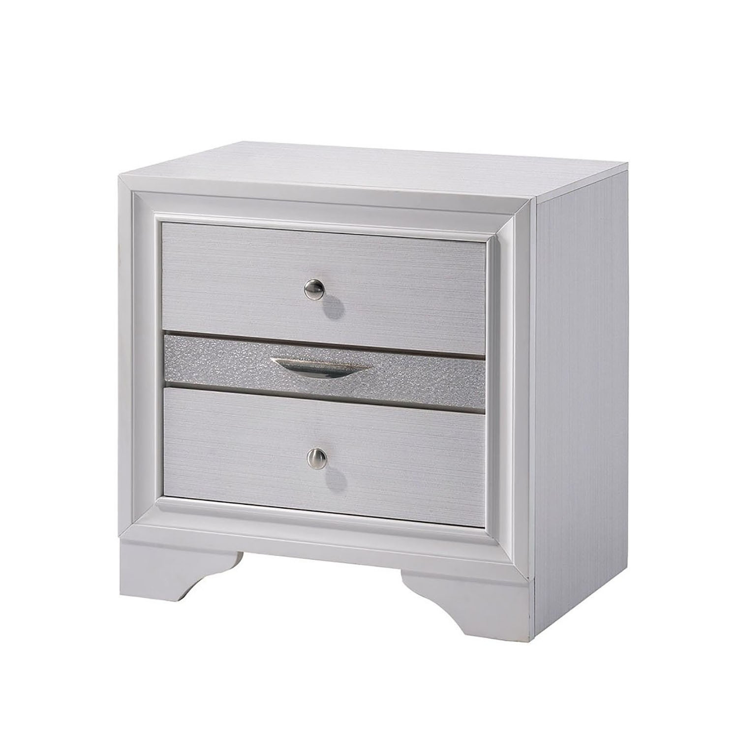 White Wooden 3-Drawer Nightstand with Nickel Knobs