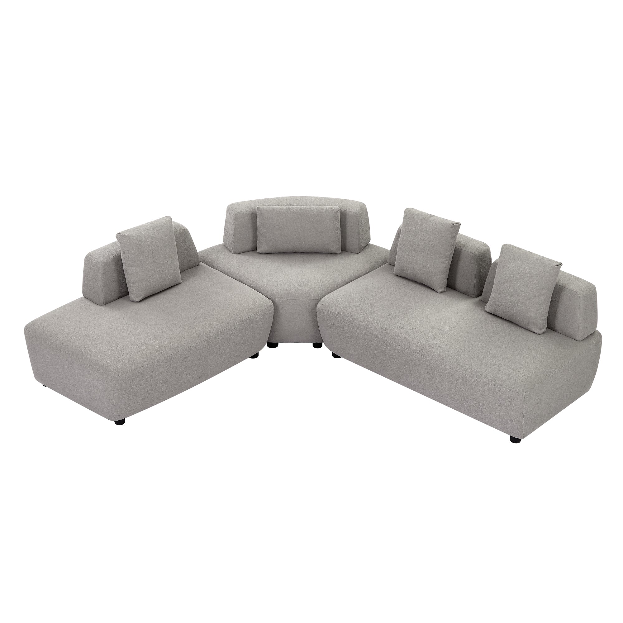 Contemporary 3-Piece Sectional Sofa with Free Convertible Ottoman & 4 Pillows - Grey