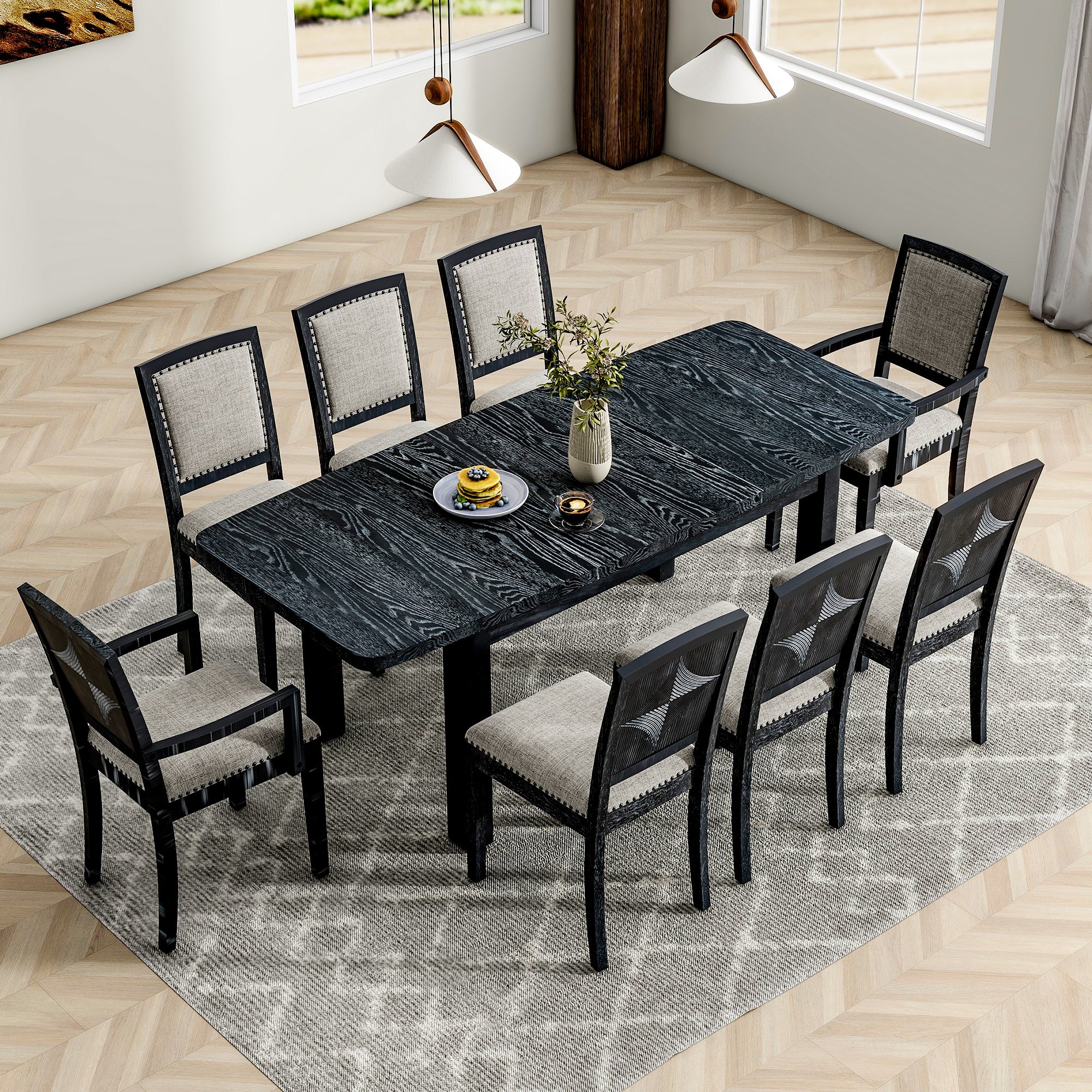 Rustic Farmhouse 9-Piece Extendable Dining Set