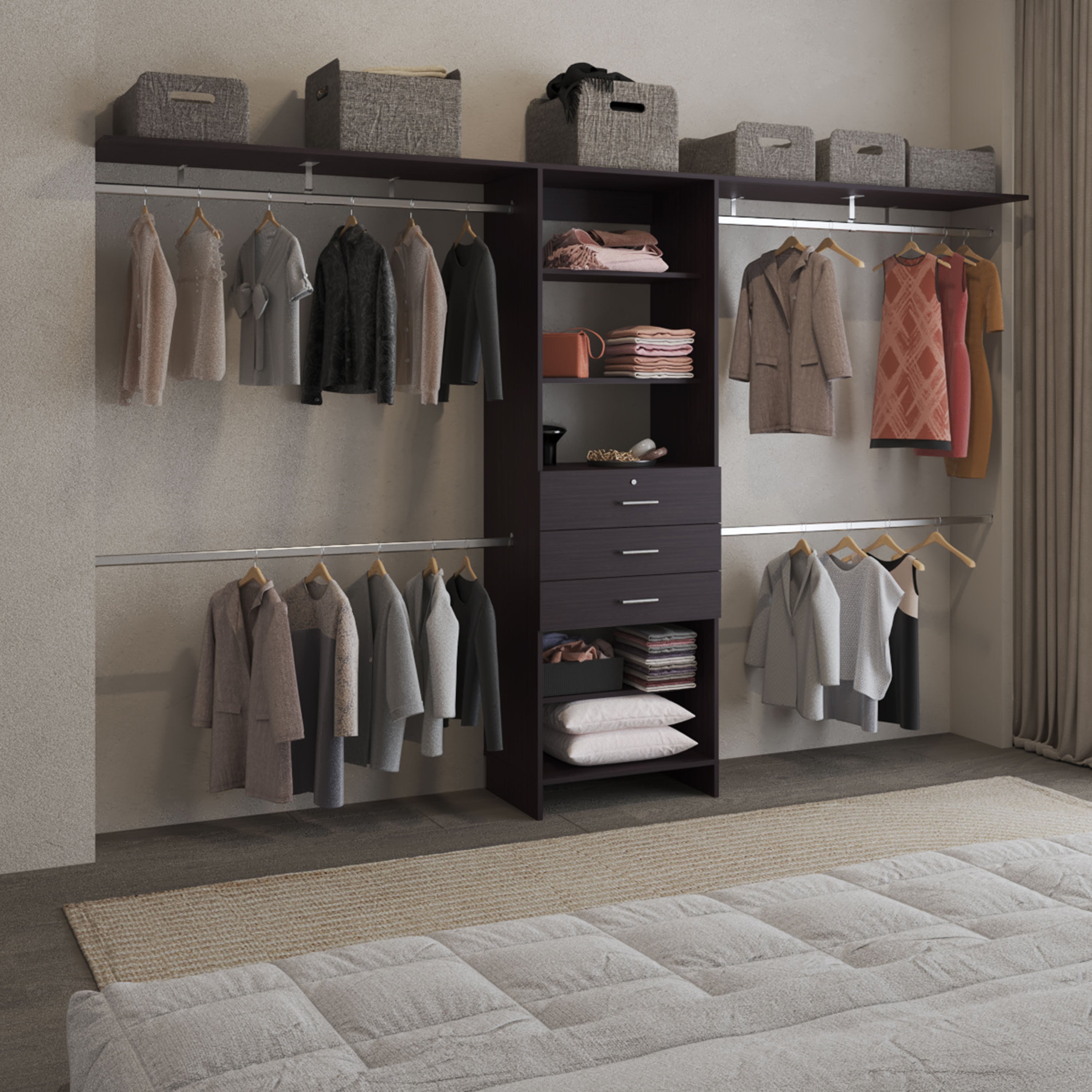 Plego Black Wengue Adjustable Closet System w/ Drawers