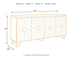 Accent cabinet front with chevron-and-diamond pattern, black legs; 72 in wide