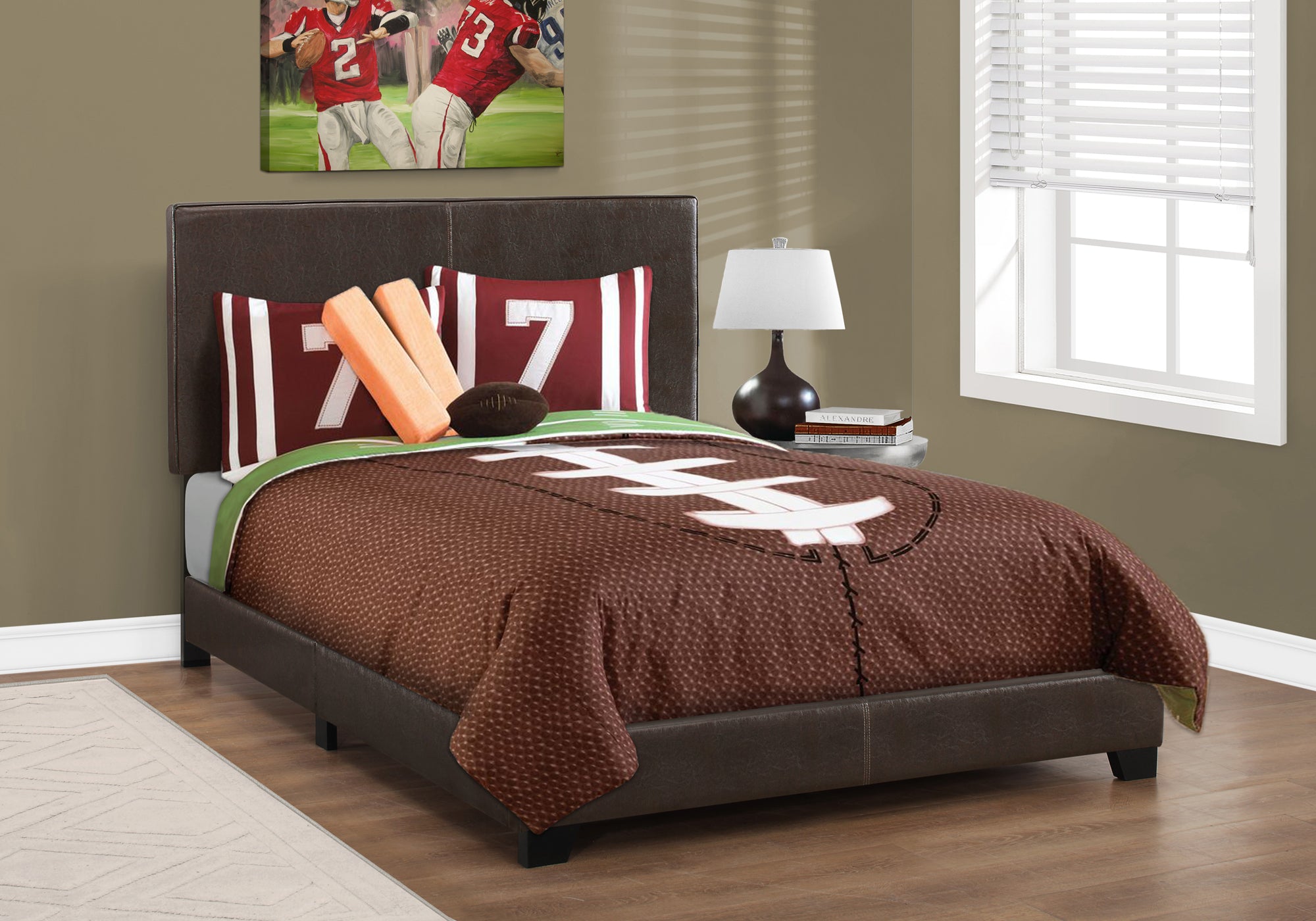 Transitional Upholstered Full Bed - Brown Leather Look for Bedroom