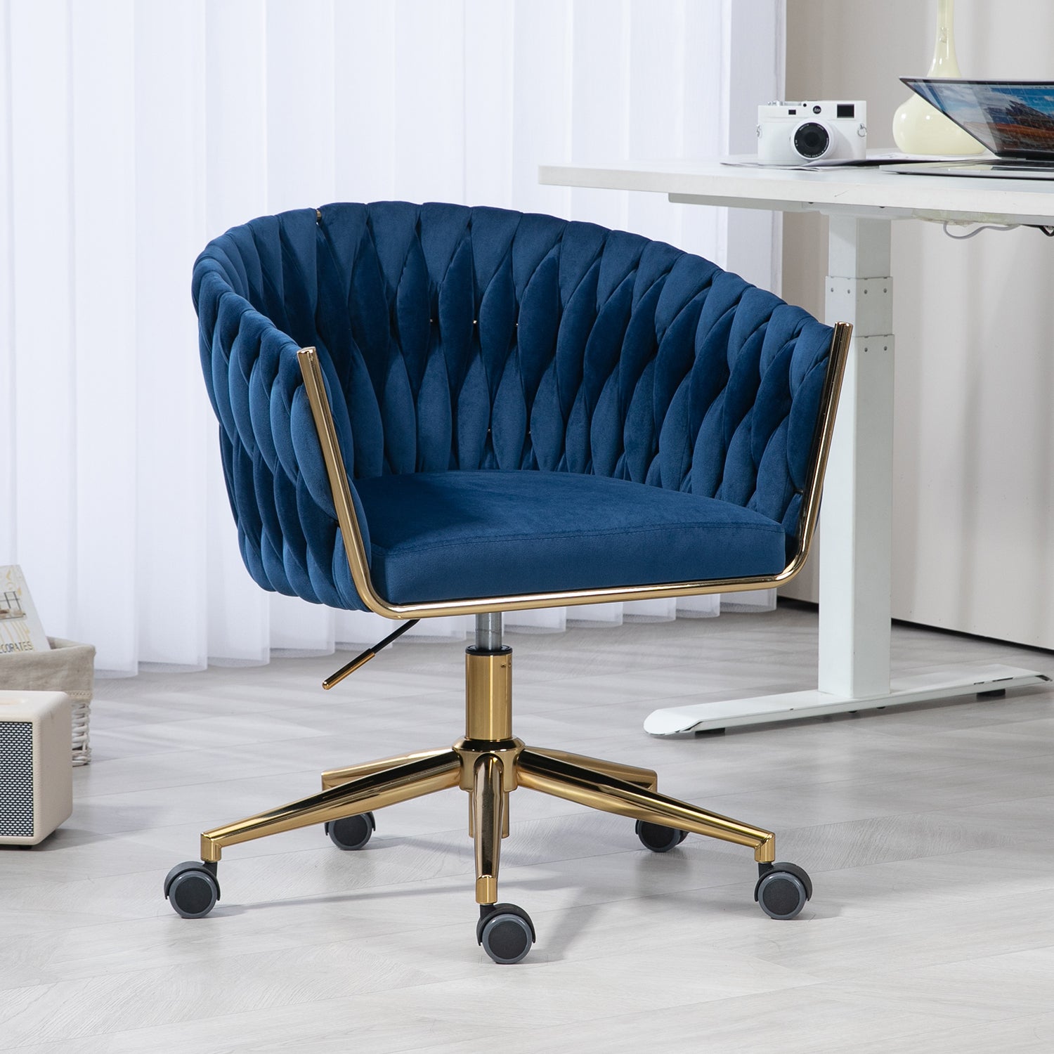 Modern Handwoven Office Chair w/ Wheels-Blue