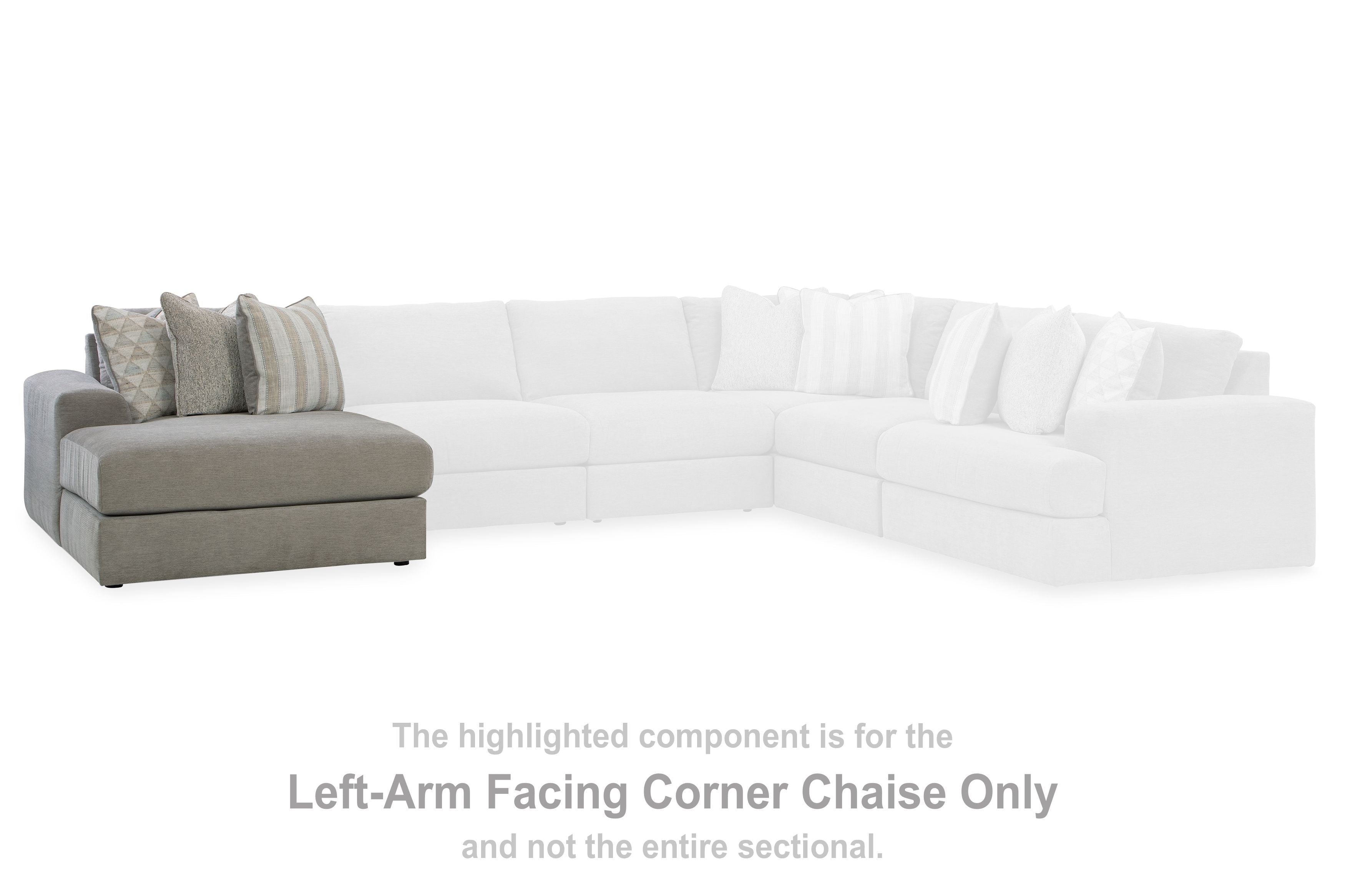 White corner chaise sectional with gray side and several back cushions