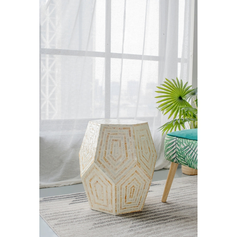 Hexagonal Capiz Stool 18x18x21' Cream/Yellow