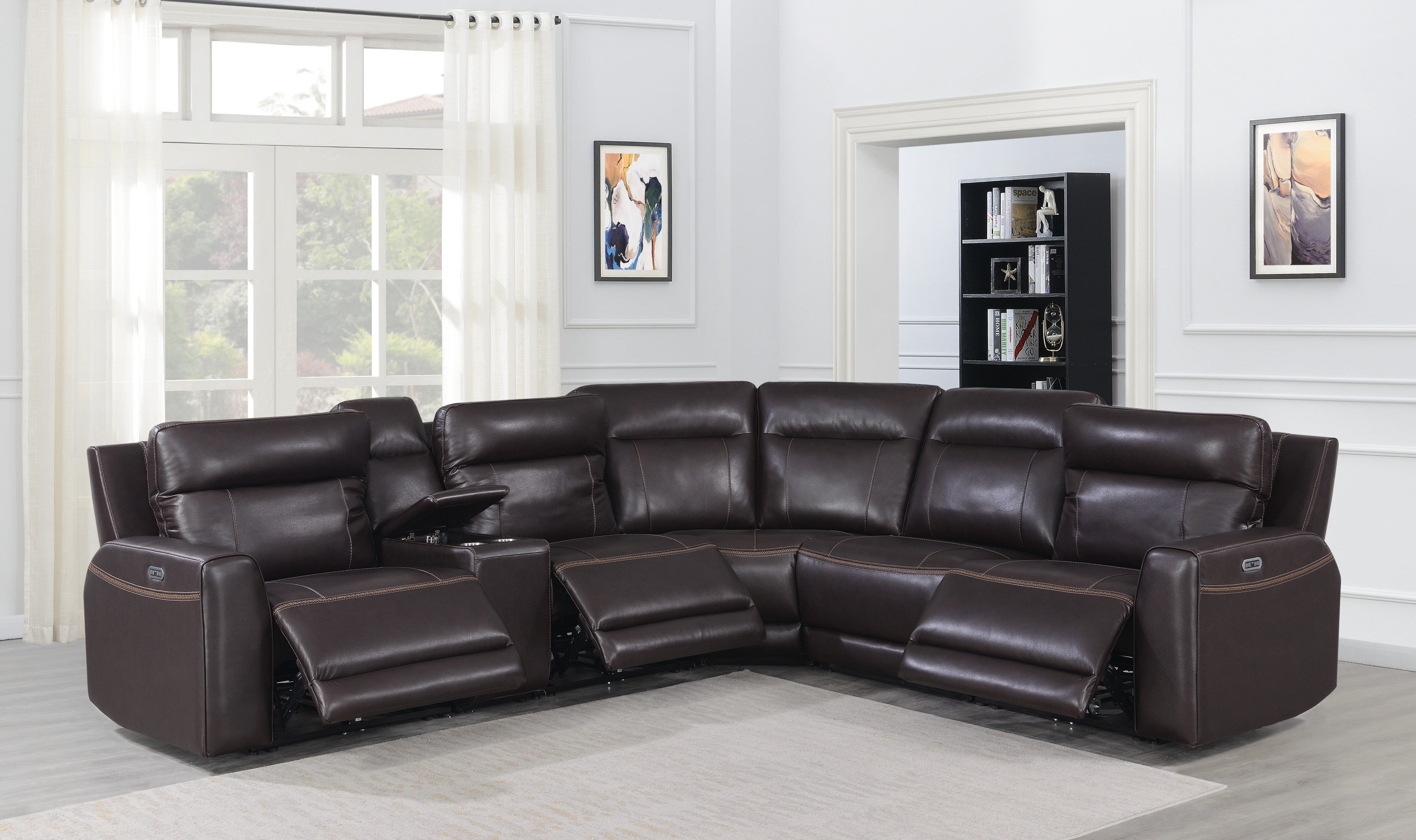 Customizable Leather Sectional Sofa w/ Power Headrest & Footrest