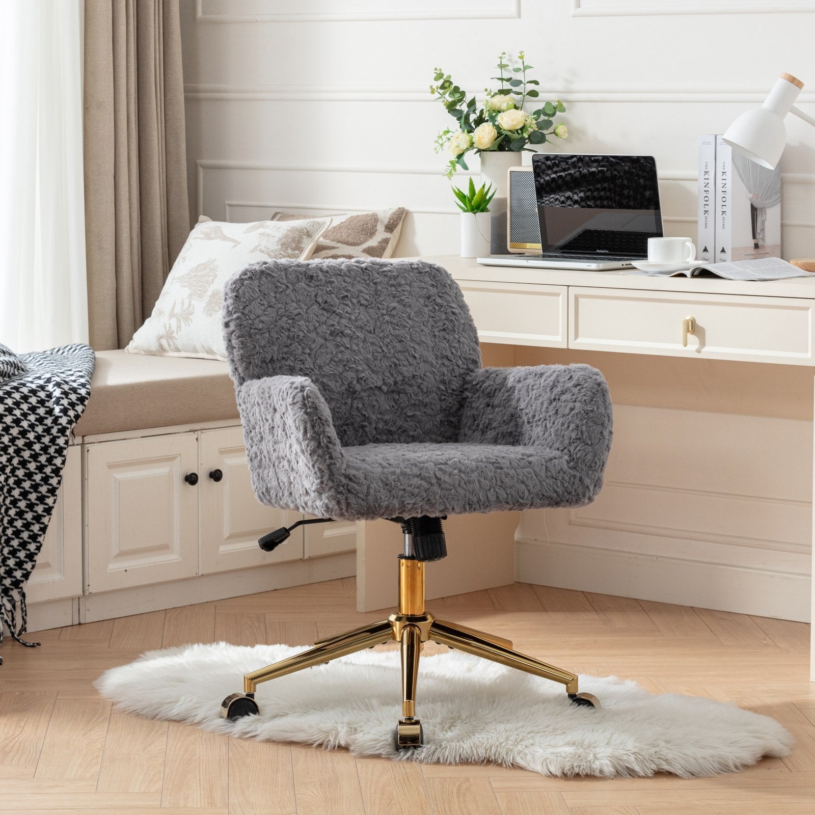 Velvet Swivel Office Chair w/ Gold Base