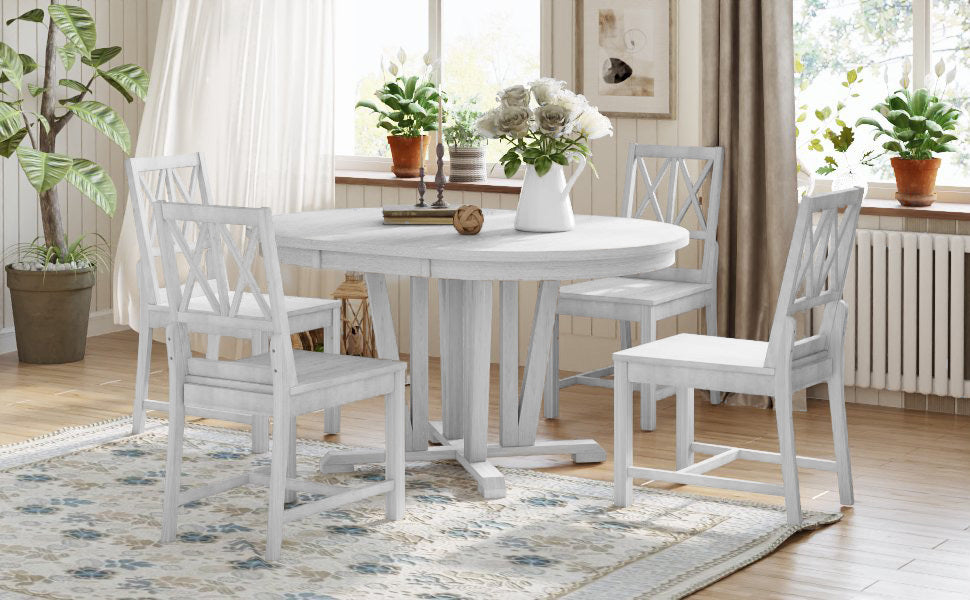 Rustic Round Dining Table Set - 5 Piece Gray