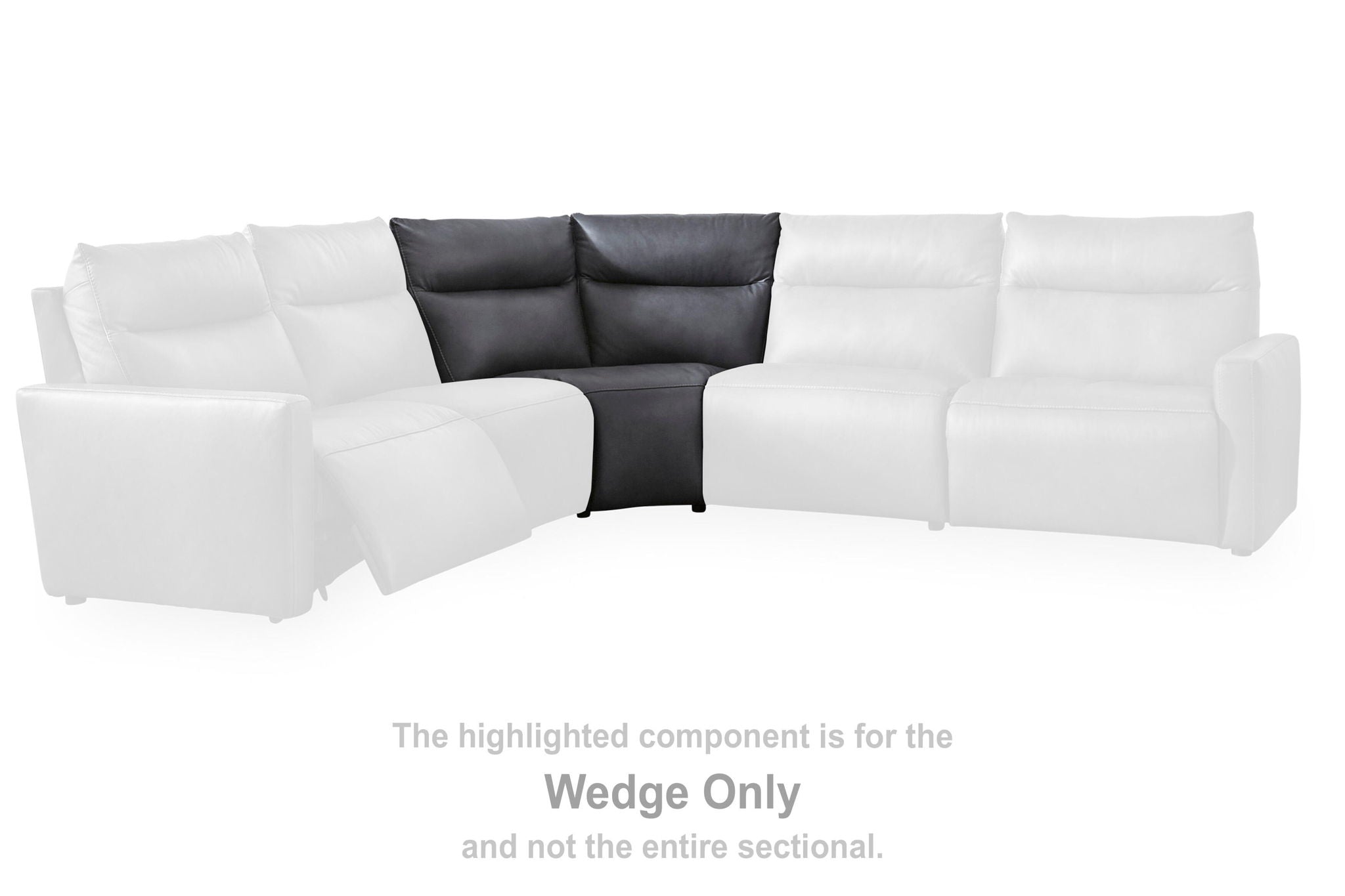 Dark gray sectional wedge component with padded backrest and armrest cushions