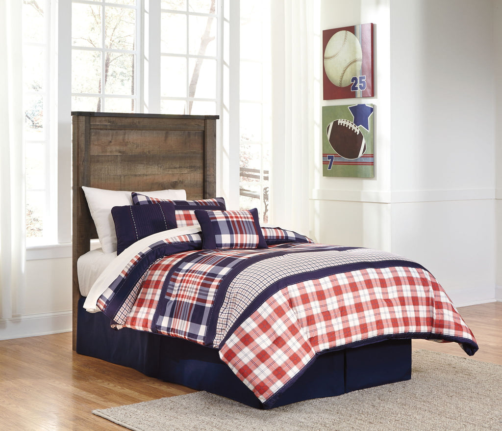 Dark brown wood youth panel headboard with horizontal panels
