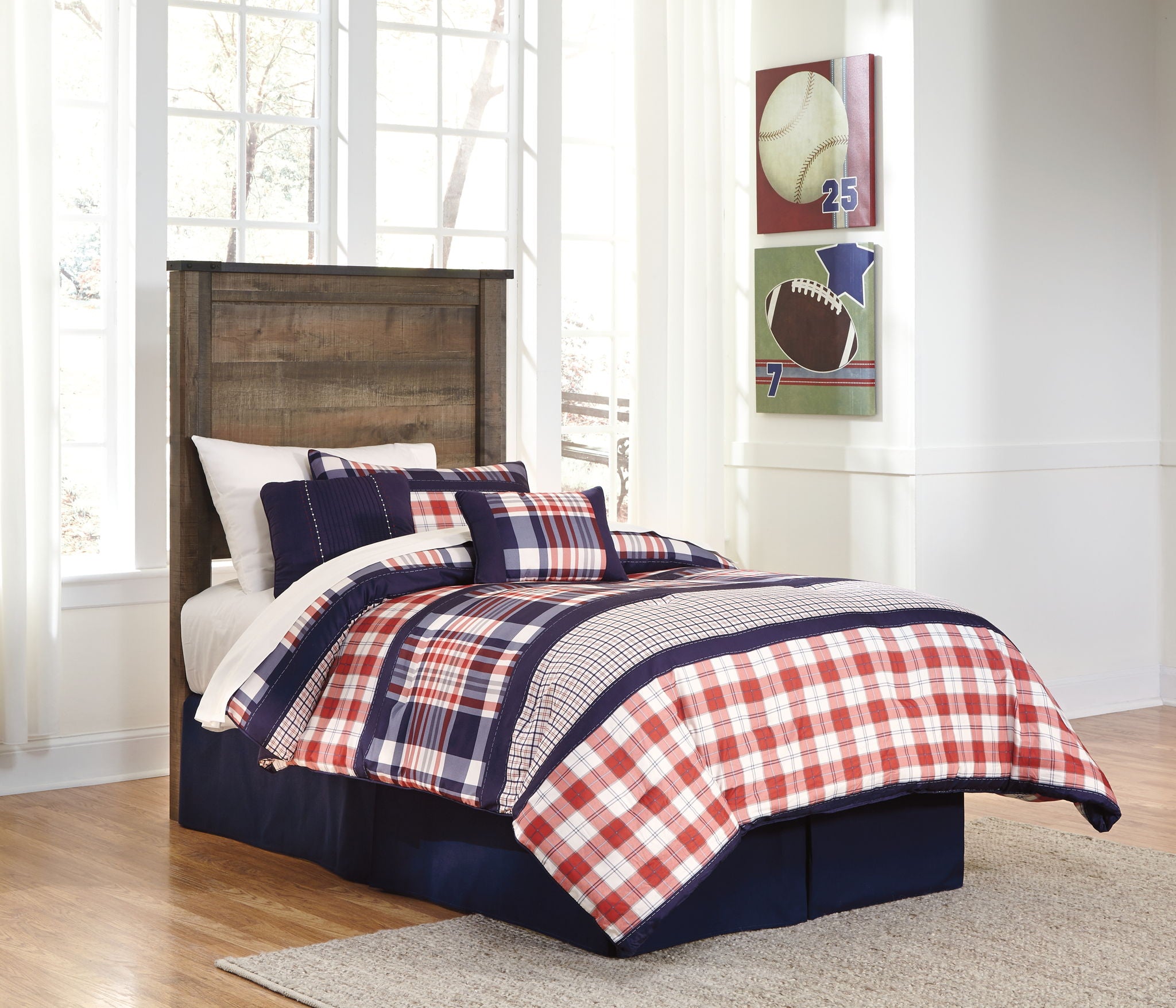 Dark brown wood youth panel headboard with horizontal panels