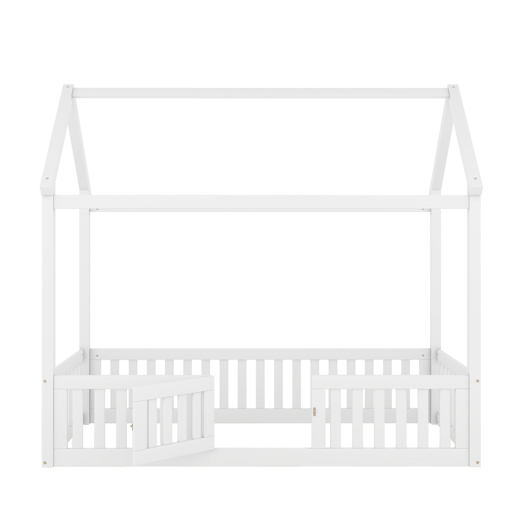 Wood House Bed with Fence & Door: Kids' Dream Sleep Space