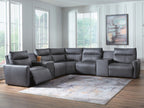 Dark gray power reclining sectional with chaise and multiple padded seats