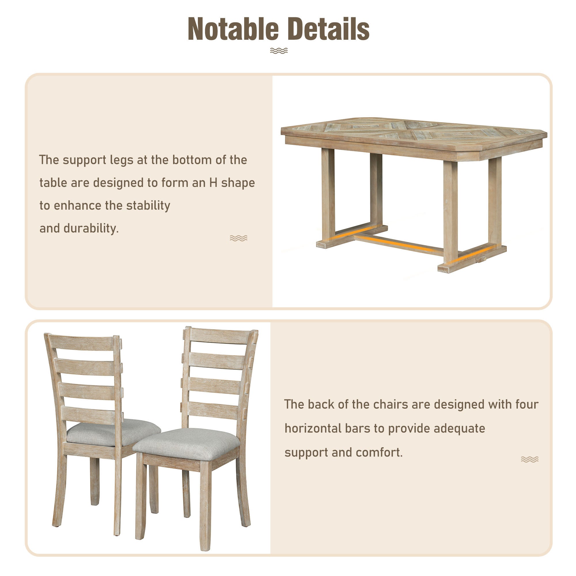 6-Piece Rubber Wood Dining Set