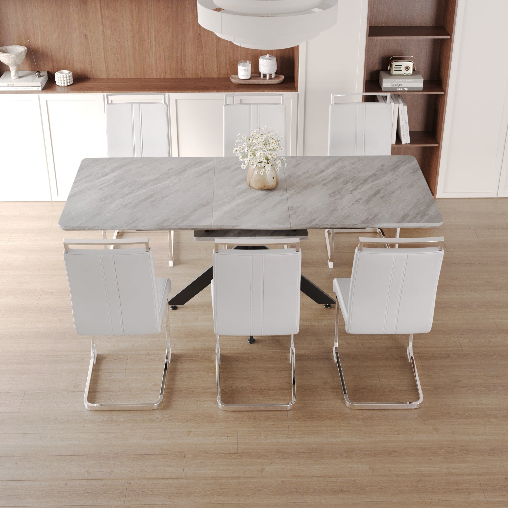 62" Extendable Dining Table Set for 6-8 People
